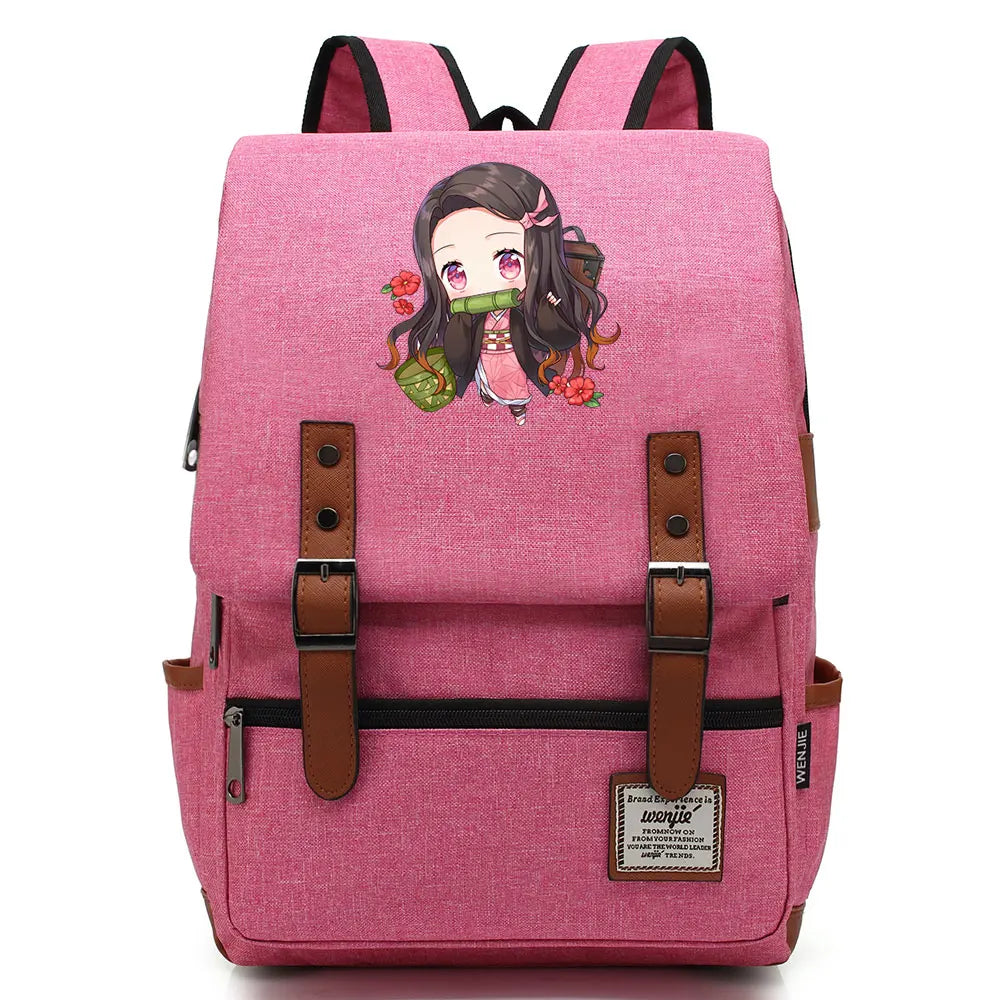 Anime Kamado Nezuko Tanjirou Boy Girl Kids Student School Book Bags Teenagers Canvas Women Bagpack Men Laptop Travel Backpack