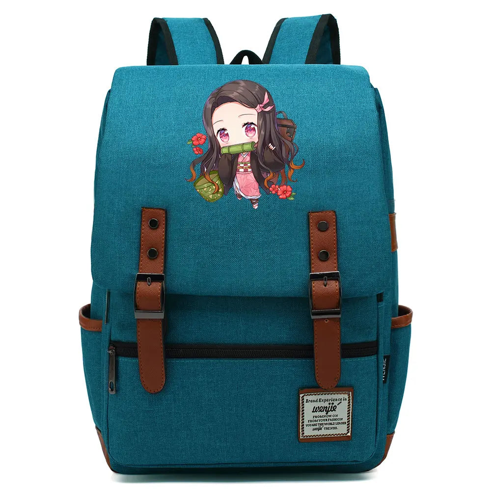 Anime Kamado Nezuko Tanjirou Boy Girl Kids Student School Book Bags Teenagers Canvas Women Bagpack Men Laptop Travel Backpack