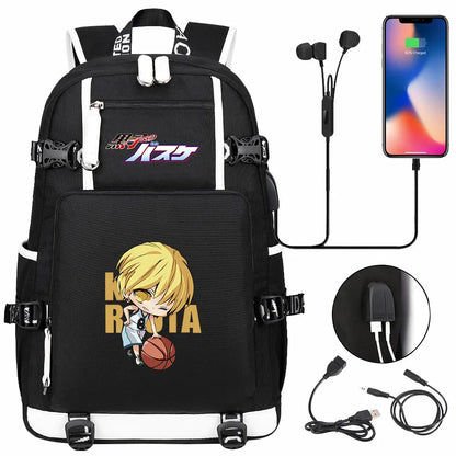 Anime Kuroko's Basketball Prints USB Boy Girl Kids Book Bag Large Capacity Teenagers Schoolbags Women Men Laptop Travel Backpack