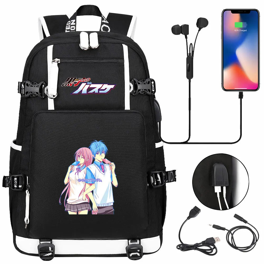 Anime Kuroko's Basketball Prints USB Boy Girl Kids Book Bag Large Capacity Teenagers Schoolbags Women Men Laptop Travel Backpack