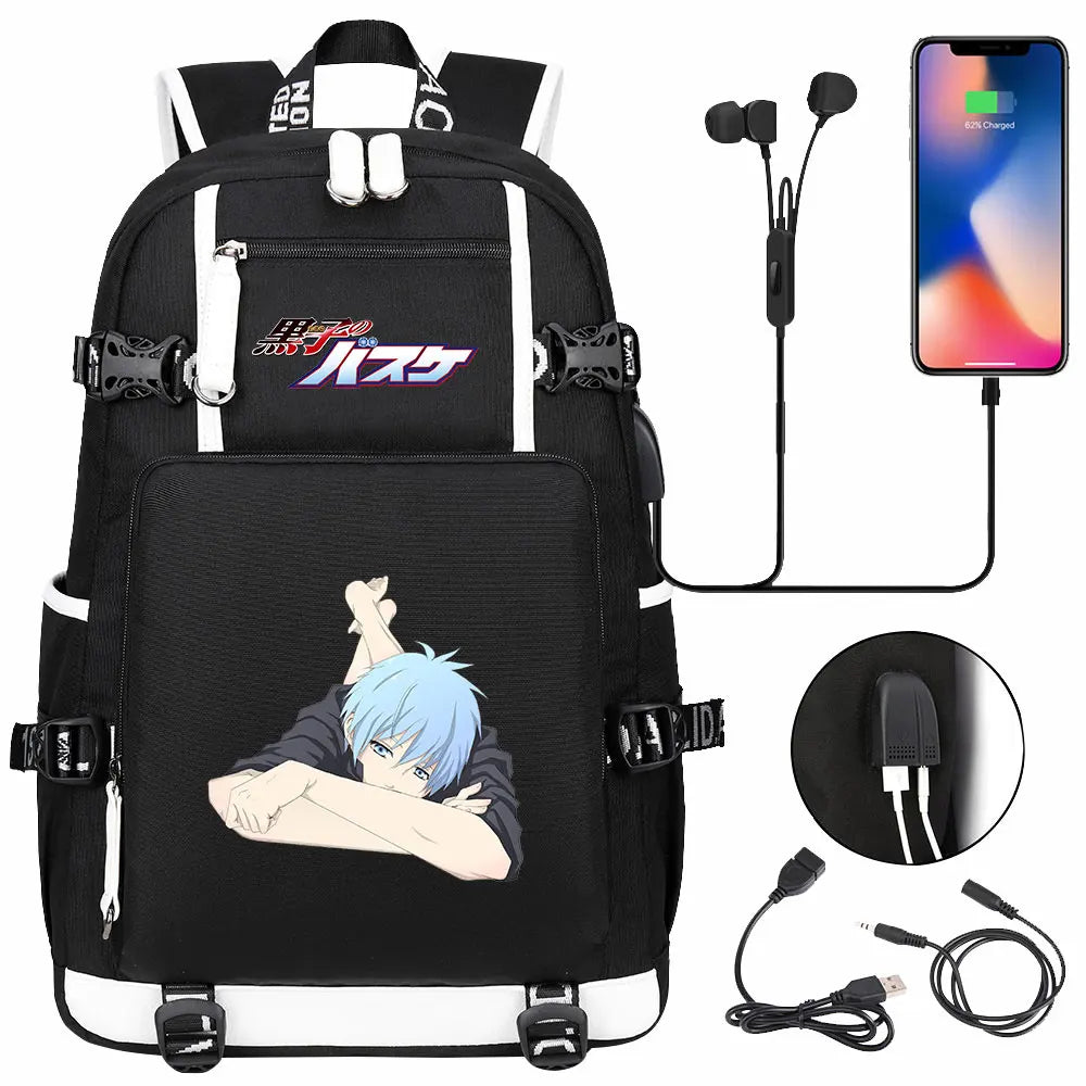 Anime Kuroko's Basketball Prints USB Boy Girl Kids Book Bag Large Capacity Teenagers Schoolbags Women Men Laptop Travel Backpack
