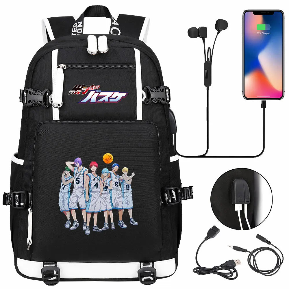 Anime Kuroko's Basketball Prints USB Boy Girl Kids Book Bag Large Capacity Teenagers Schoolbags Women Men Laptop Travel Backpack