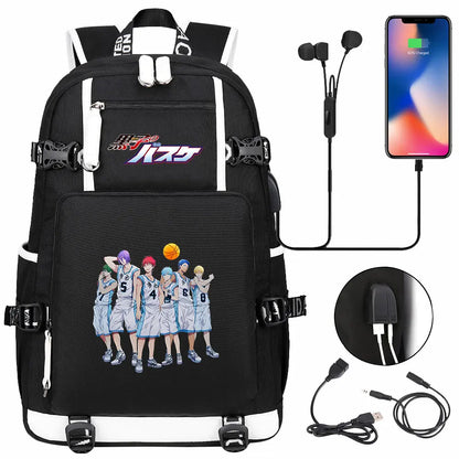 Anime Kuroko's Basketball Prints USB Boy Girl Kids Book Bag Large Capacity Teenagers Schoolbags Women Men Laptop Travel Backpack