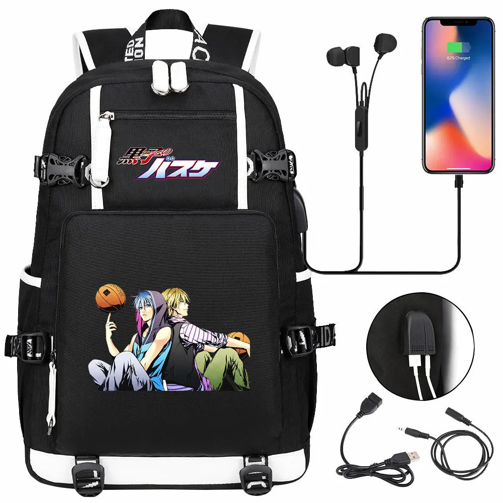 Anime Kuroko's Basketball Prints USB Boy Girl Kids Book Bag Large Capacity Teenagers Schoolbags Women Men Laptop Travel Backpack