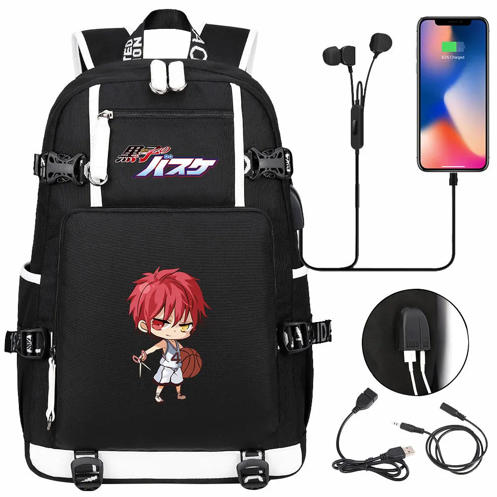 Anime Kuroko's Basketball Prints USB Boy Girl Kids Book Bag Large Capacity Teenagers Schoolbags Women Men Laptop Travel Backpack