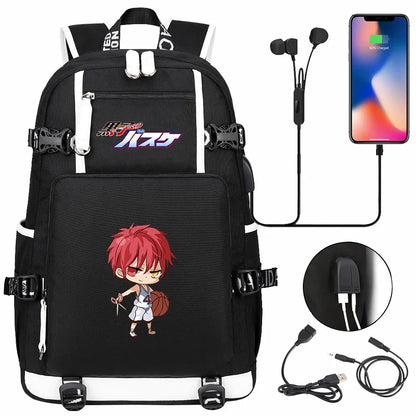 Anime Kuroko's Basketball Prints USB Boy Girl Kids Book Bag Large Capacity Teenagers Schoolbags Women Men Laptop Travel Backpack