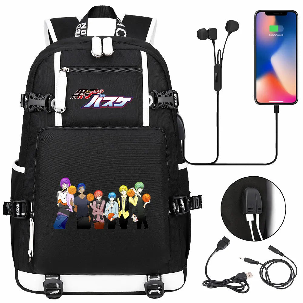 Anime Kuroko's Basketball Prints USB Boy Girl Kids Book Bag Large Capacity Teenagers Schoolbags Women Men Laptop Travel Backpack