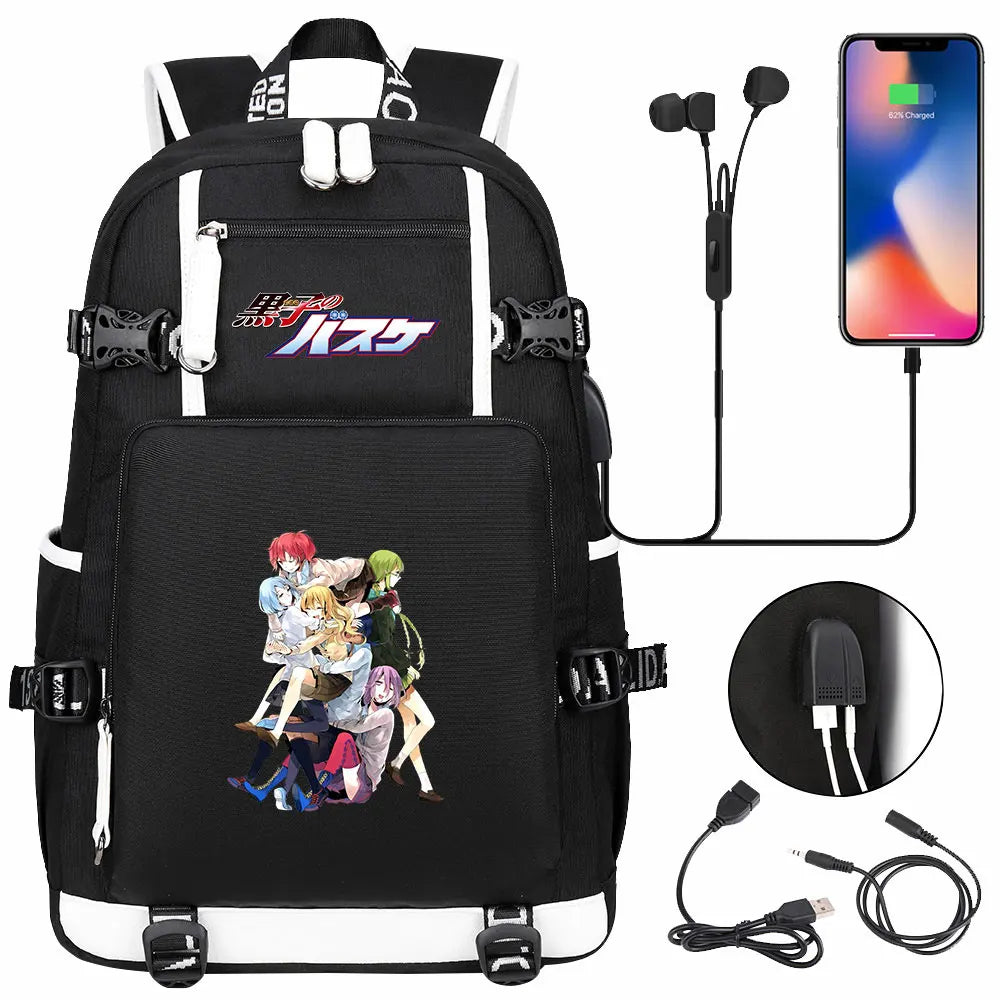 Anime Kuroko's Basketball Prints USB Boy Girl Kids Book Bag Large Capacity Teenagers Schoolbags Women Men Laptop Travel Backpack