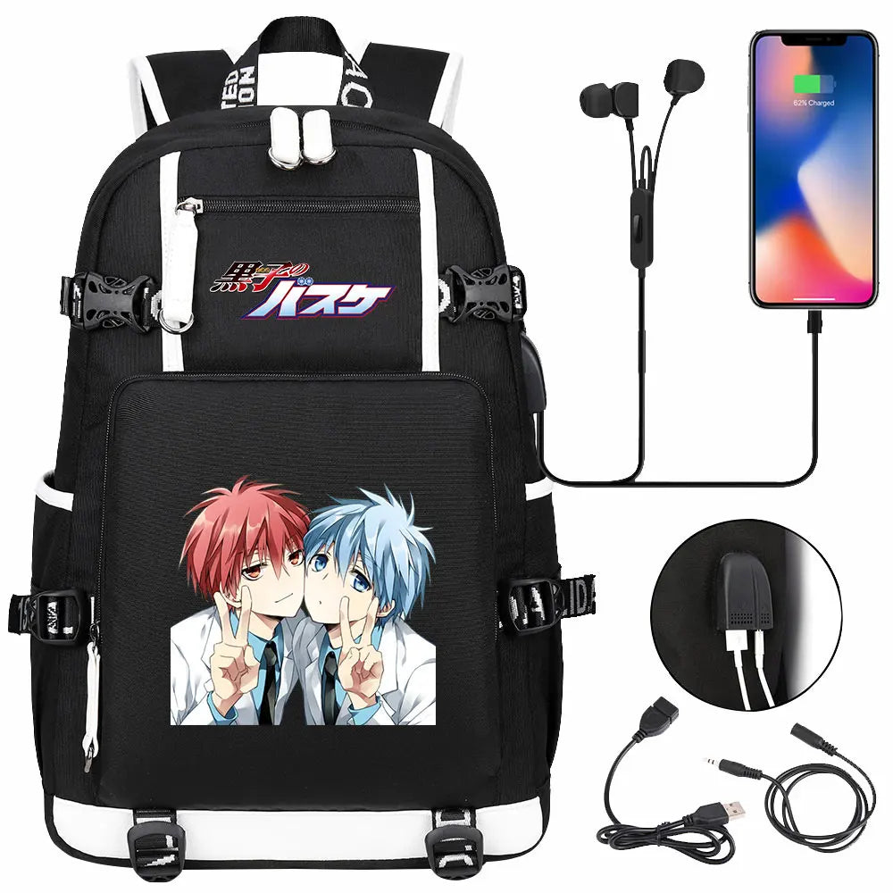 Anime Kuroko's Basketball Prints USB Boy Girl Kids Book Bag Large Capacity Teenagers Schoolbags Women Men Laptop Travel Backpack