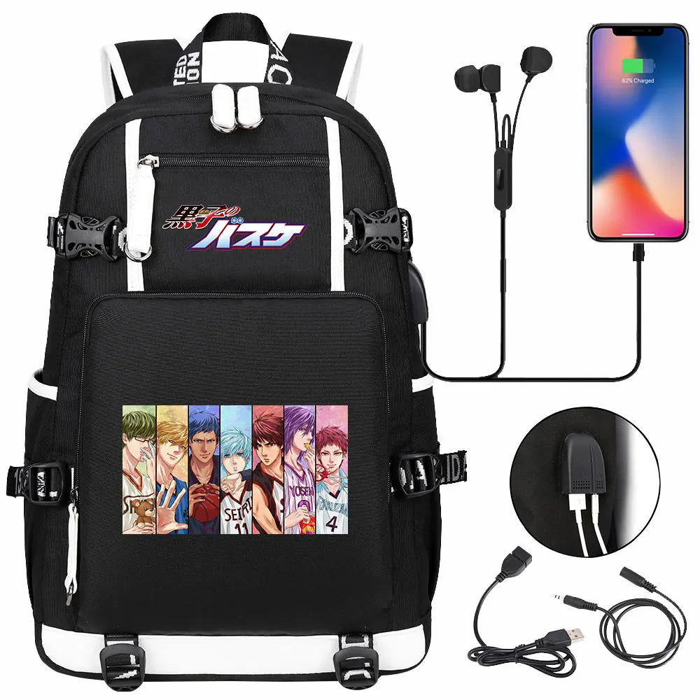 Anime Kuroko's Basketball Prints USB Boy Girl Kids Book Bag Large Capacity Teenagers Schoolbags Women Men Laptop Travel Backpack