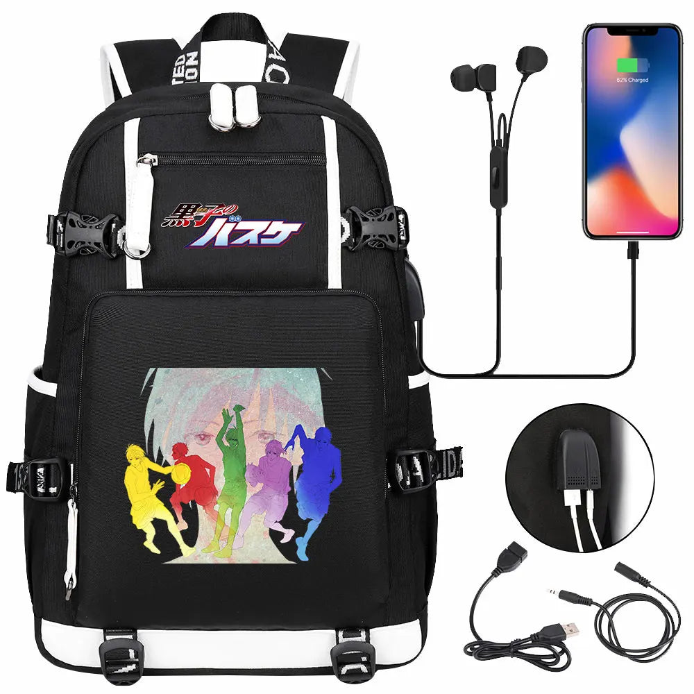 Anime Kuroko's Basketball Prints USB Boy Girl Kids Book Bag Large Capacity Teenagers Schoolbags Women Men Laptop Travel Backpack