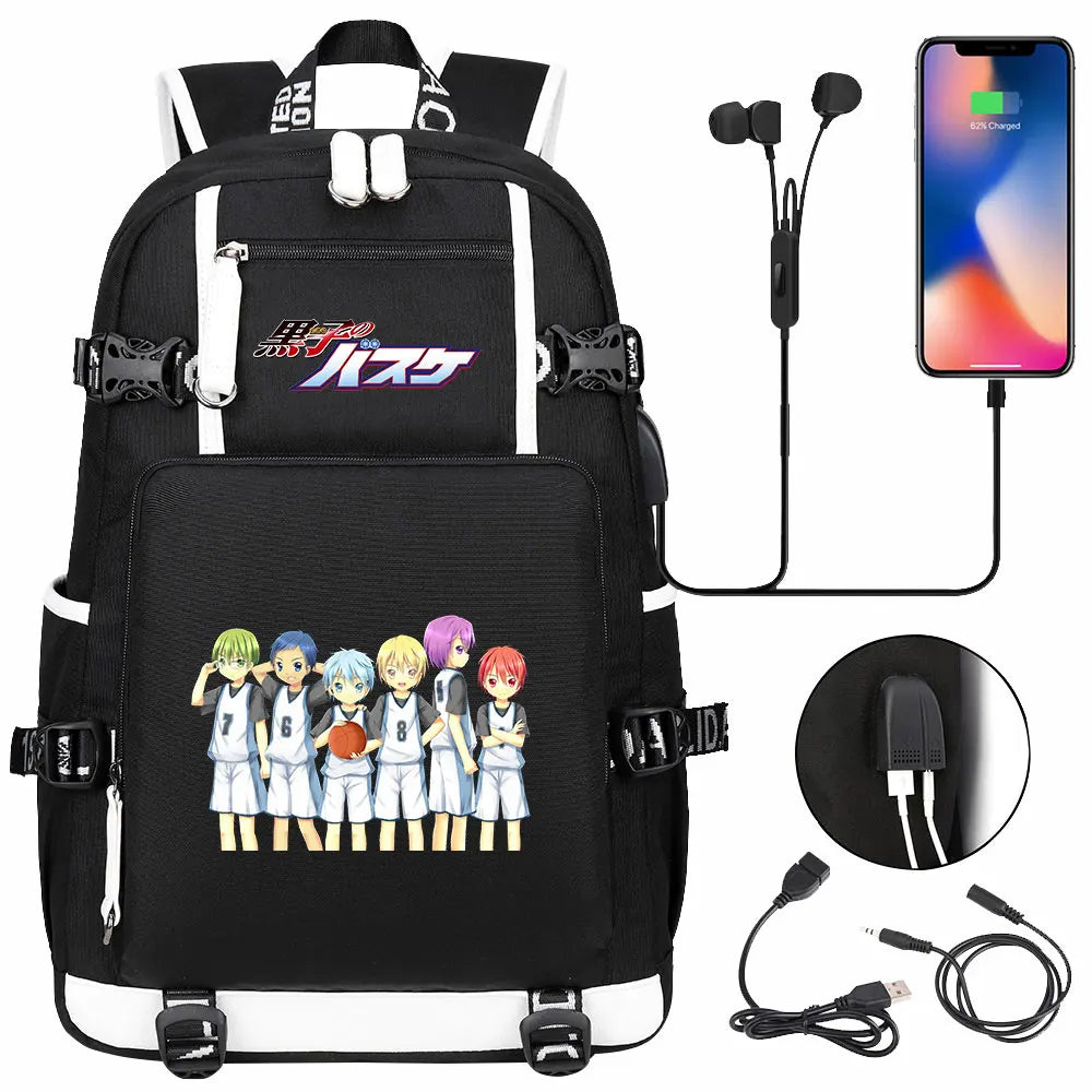 Anime Kuroko's Basketball Prints USB Boy Girl Kids Book Bag Large Capacity Teenagers Schoolbags Women Men Laptop Travel Backpack