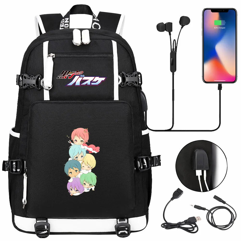 Anime Kuroko's Basketball Prints USB Boy Girl Kids Book Bag Large Capacity Teenagers Schoolbags Women Men Laptop Travel Backpack