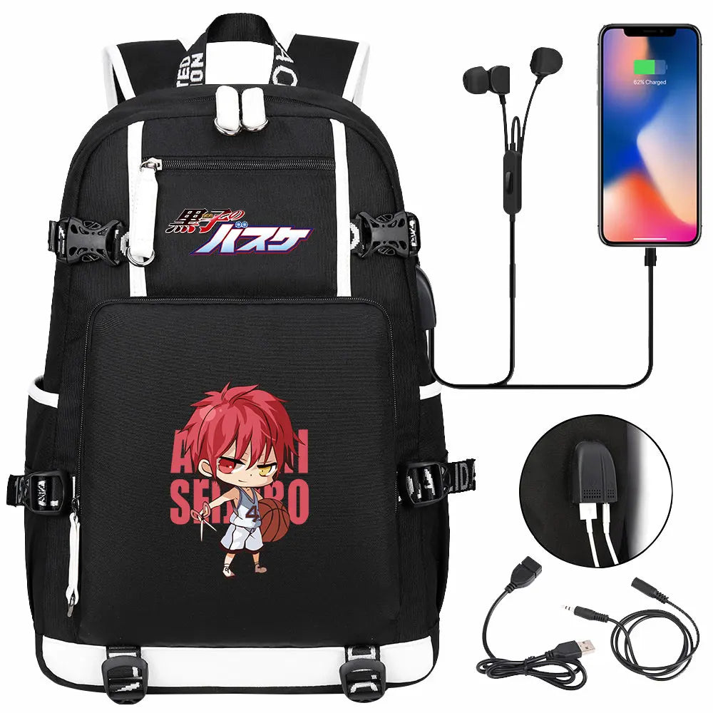 Anime Kuroko's Basketball Prints USB Boy Girl Kids Book Bag Large Capacity Teenagers Schoolbags Women Men Laptop Travel Backpack
