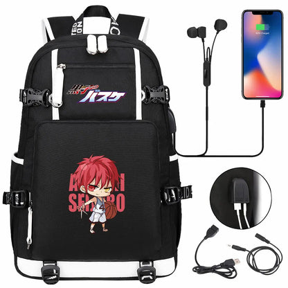 Anime Kuroko's Basketball Prints USB Boy Girl Kids Book Bag Large Capacity Teenagers Schoolbags Women Men Laptop Travel Backpack