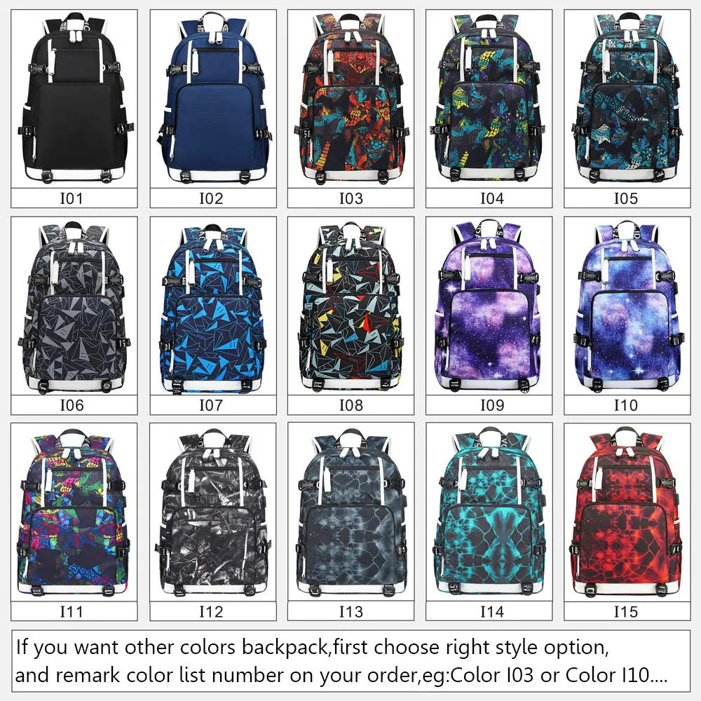 Anime Kuroko's Basketball Prints USB Boy Girl Kids Book Bag Large Capacity Teenagers Schoolbags Women Men Laptop Travel Backpack