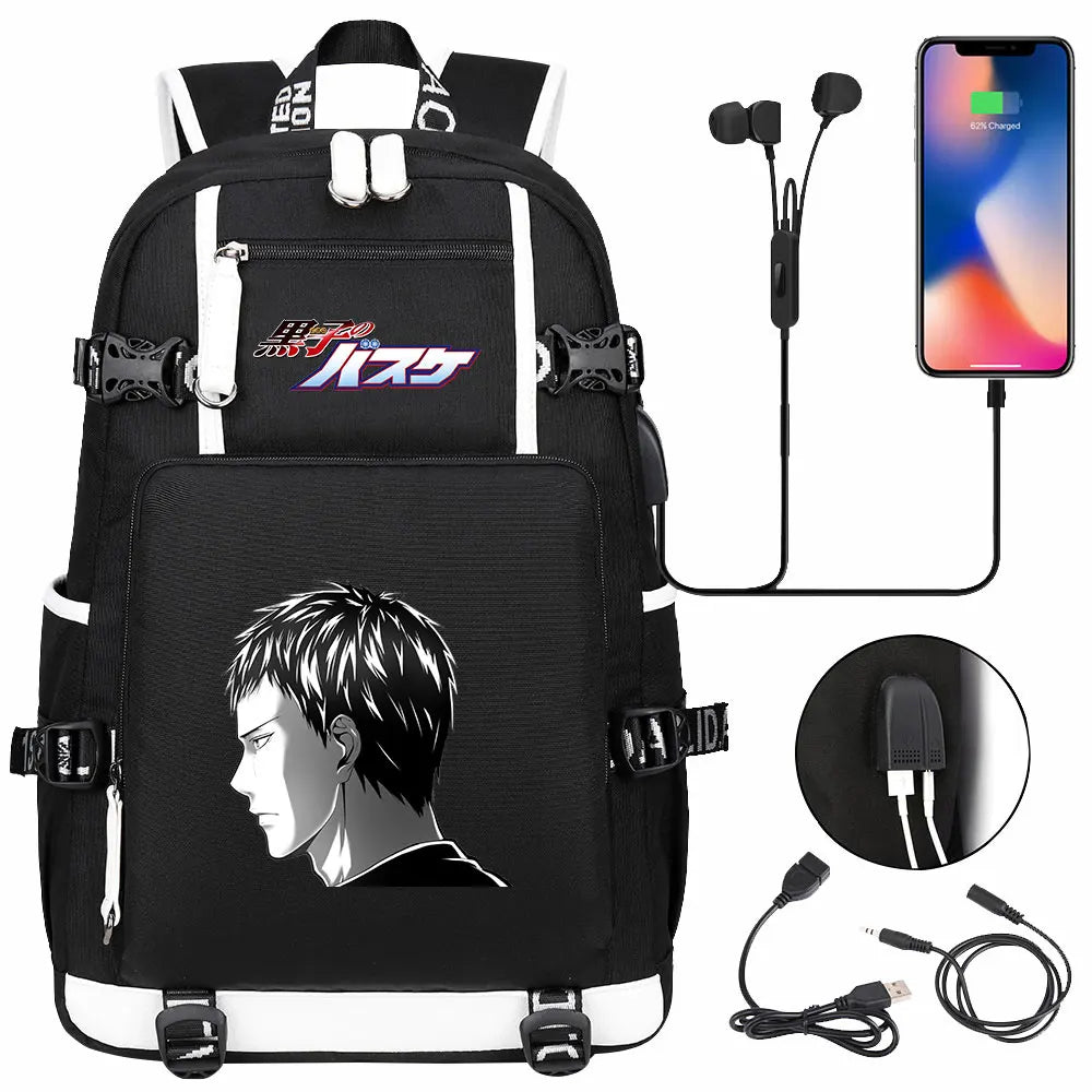 Anime Kuroko's Basketball Prints USB Boy Girl Kids Book Bag Large Capacity Teenagers Schoolbags Women Men Laptop Travel Backpack
