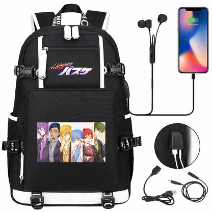 Anime Kuroko's Basketball Prints USB Boy Girl Kids Book Bag Large Capacity Teenagers Schoolbags Women Men Laptop Travel Backpack
