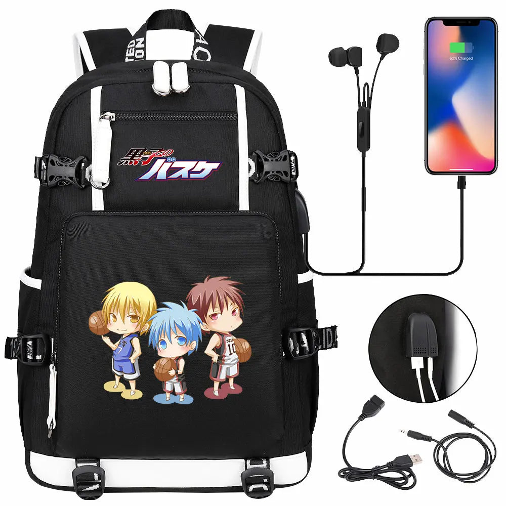 Anime Kuroko's Basketball Prints USB Boy Girl Kids Book Bag Large Capacity Teenagers Schoolbags Women Men Laptop Travel Backpack