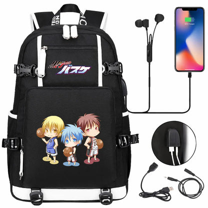 Anime Kuroko's Basketball Prints USB Boy Girl Kids Book Bag Large Capacity Teenagers Schoolbags Women Men Laptop Travel Backpack