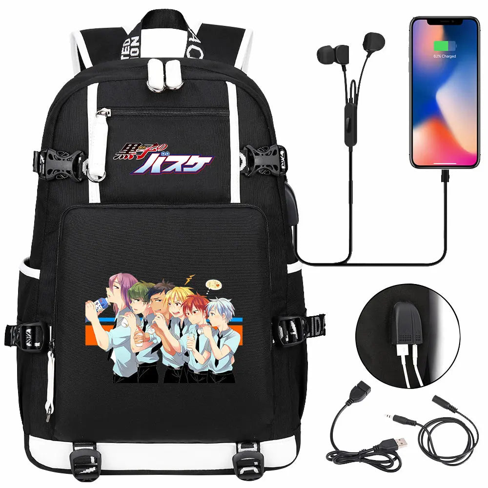 Anime Kuroko's Basketball Prints USB Boy Girl Kids Book Bag Large Capacity Teenagers Schoolbags Women Men Laptop Travel Backpack