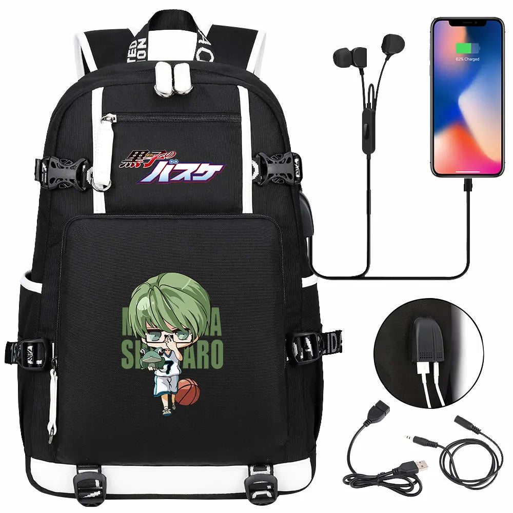 Anime Kuroko's Basketball Prints USB Boy Girl Kids Book Bag Large Capacity Teenagers Schoolbags Women Men Laptop Travel Backpack
