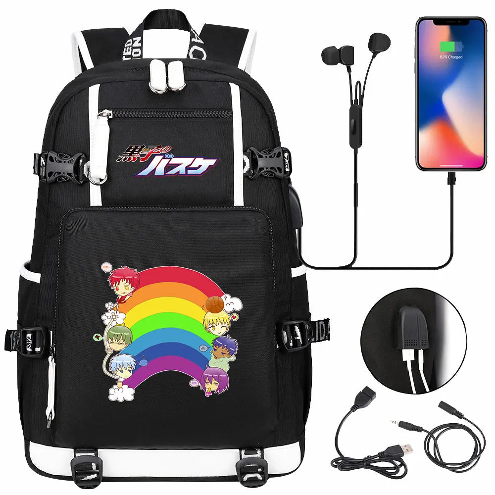 Anime Kuroko's Basketball Prints USB Boy Girl Kids Book Bag Large Capacity Teenagers Schoolbags Women Men Laptop Travel Backpack