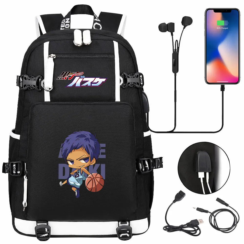 Anime Kuroko's Basketball Prints USB Boy Girl Kids Book Bag Large Capacity Teenagers Schoolbags Women Men Laptop Travel Backpack