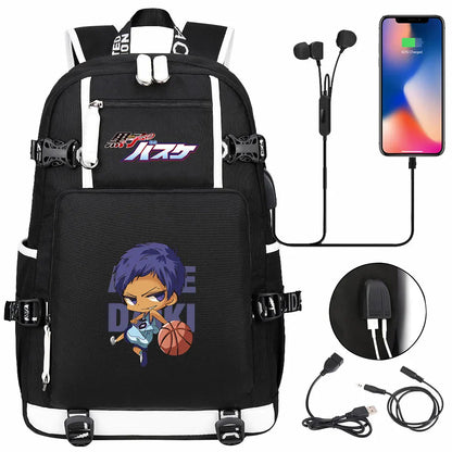 Anime Kuroko's Basketball Prints USB Boy Girl Kids Book Bag Large Capacity Teenagers Schoolbags Women Men Laptop Travel Backpack