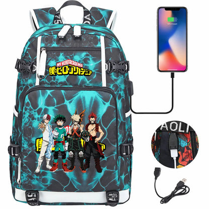 Anime My Hero Academia USB Boy Girl Kids Book School Bags Large Capacity Teenagers Schoolbags Women Men Travel Laptop Backpack