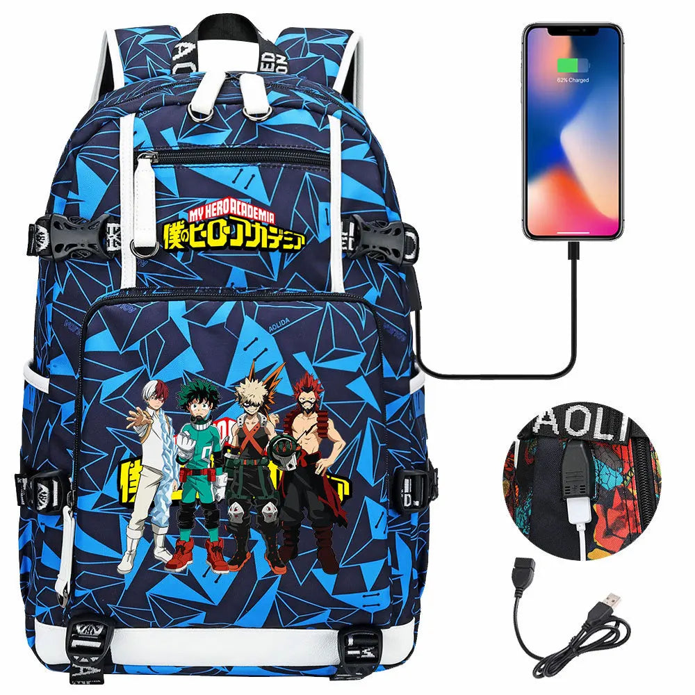 Anime My Hero Academia USB Boy Girl Kids Book School Bags Large Capacity Teenagers Schoolbags Women Men Travel Laptop Backpack
