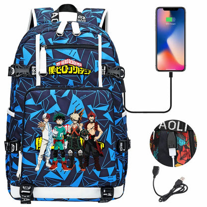 Anime My Hero Academia USB Boy Girl Kids Book School Bags Large Capacity Teenagers Schoolbags Women Men Travel Laptop Backpack
