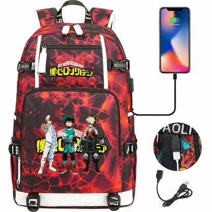 Anime My Hero Academia USB Boy Girl Kids Book School Bags Large Capacity Teenagers Schoolbags Women Men Travel Laptop Backpack