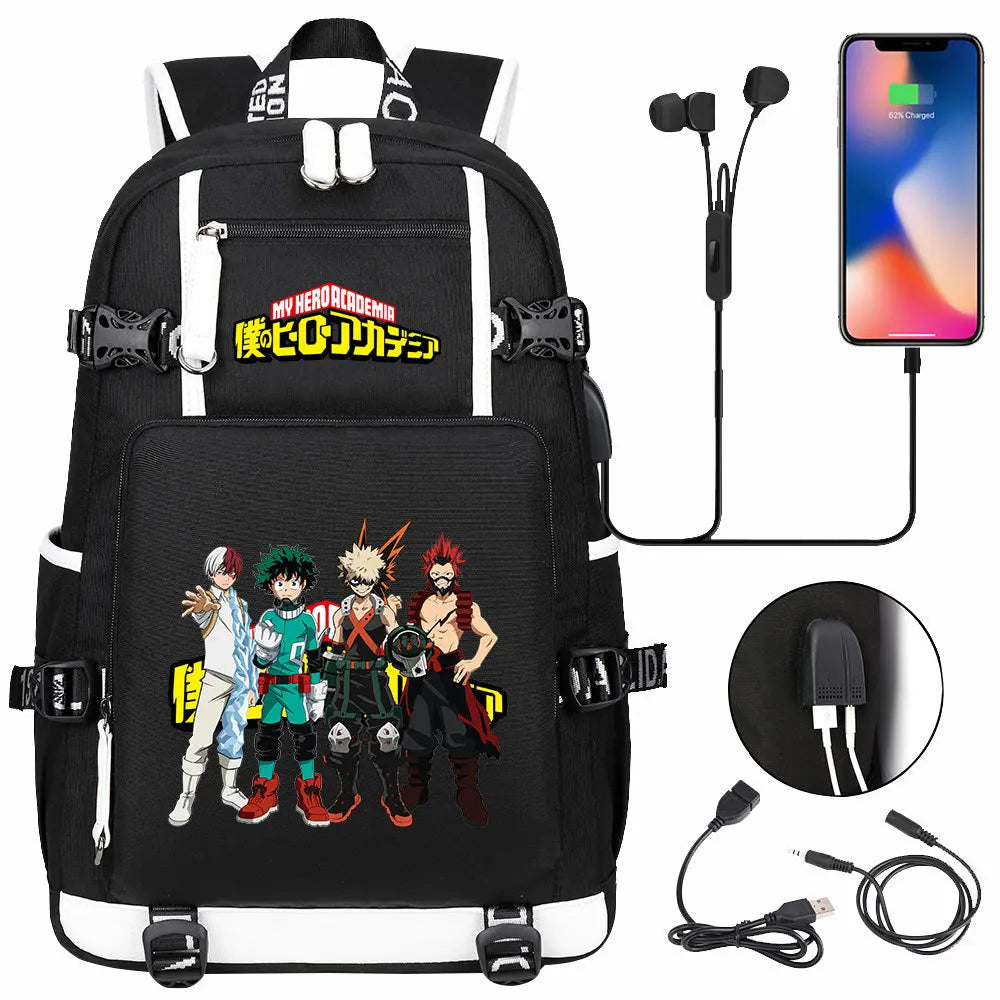 Anime My Hero Academia USB Boy Girl Kids Book School Bags Large Capacity Teenagers Schoolbags Women Men Travel Laptop Backpack