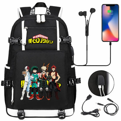 Anime My Hero Academia USB Boy Girl Kids Book School Bags Large Capacity Teenagers Schoolbags Women Men Travel Laptop Backpack