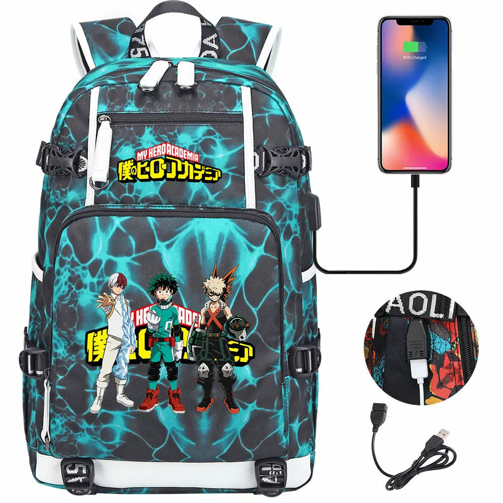 Anime My Hero Academia USB Boy Girl Kids Book School Bags Large Capacity Teenagers Schoolbags Women Men Travel Laptop Backpack