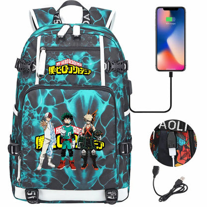 Anime My Hero Academia USB Boy Girl Kids Book School Bags Large Capacity Teenagers Schoolbags Women Men Travel Laptop Backpack