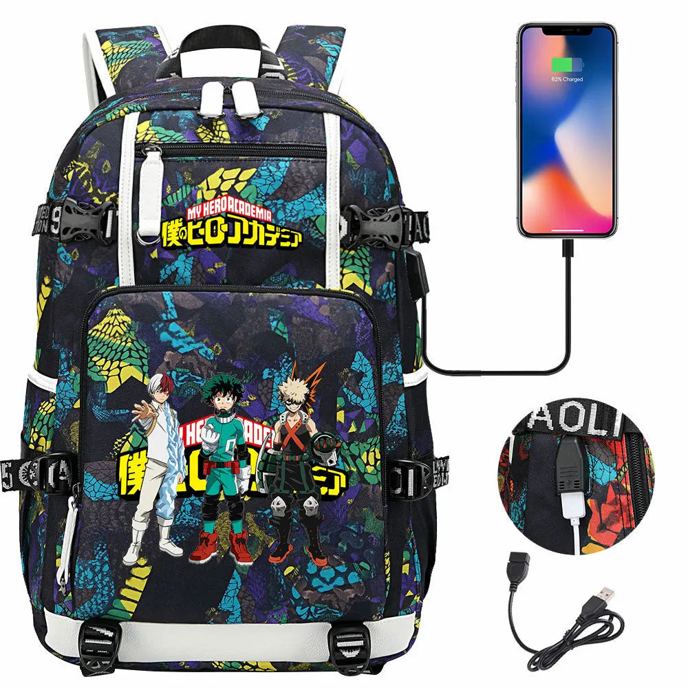 Anime My Hero Academia USB Boy Girl Kids Book School Bags Large Capacity Teenagers Schoolbags Women Men Travel Laptop Backpack