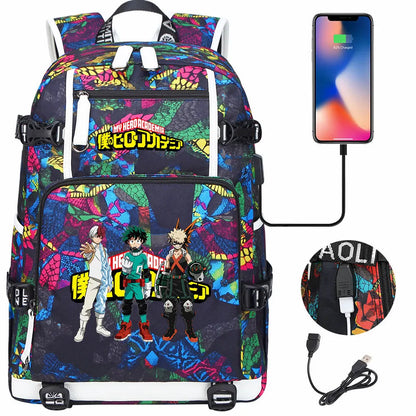 Anime My Hero Academia USB Boy Girl Kids Book School Bags Large Capacity Teenagers Schoolbags Women Men Travel Laptop Backpack