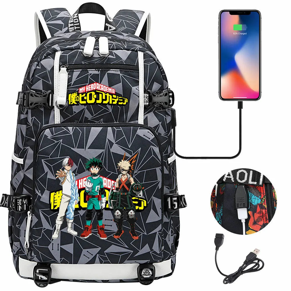 Anime My Hero Academia USB Boy Girl Kids Book School Bags Large Capacity Teenagers Schoolbags Women Men Travel Laptop Backpack