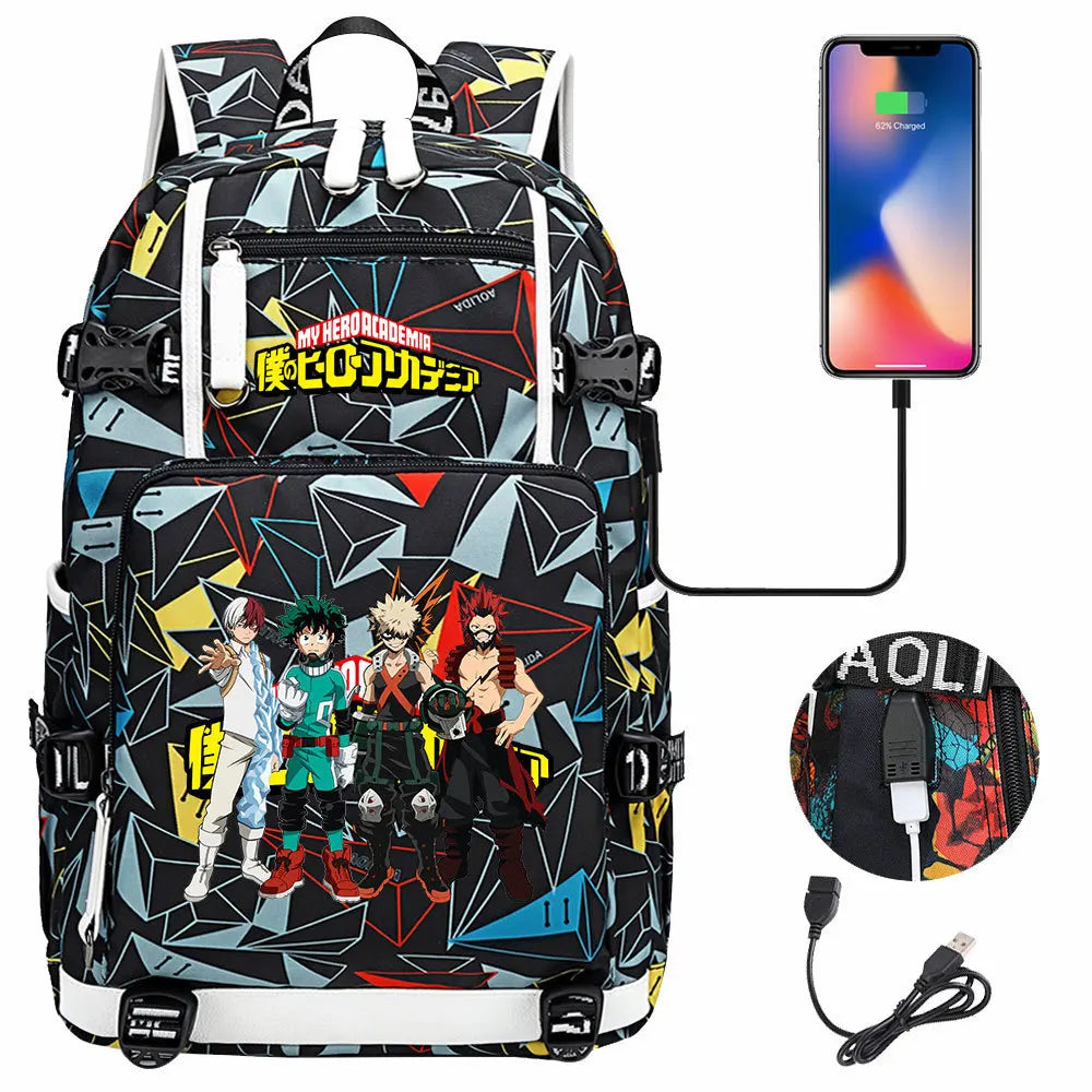 Anime My Hero Academia USB Boy Girl Kids Book School Bags Large Capacity Teenagers Schoolbags Women Men Travel Laptop Backpack