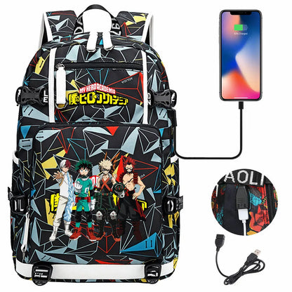 Anime My Hero Academia USB Boy Girl Kids Book School Bags Large Capacity Teenagers Schoolbags Women Men Travel Laptop Backpack