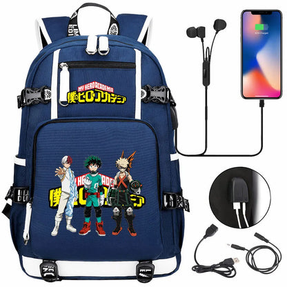 Anime My Hero Academia USB Boy Girl Kids Book School Bags Large Capacity Teenagers Schoolbags Women Men Travel Laptop Backpack