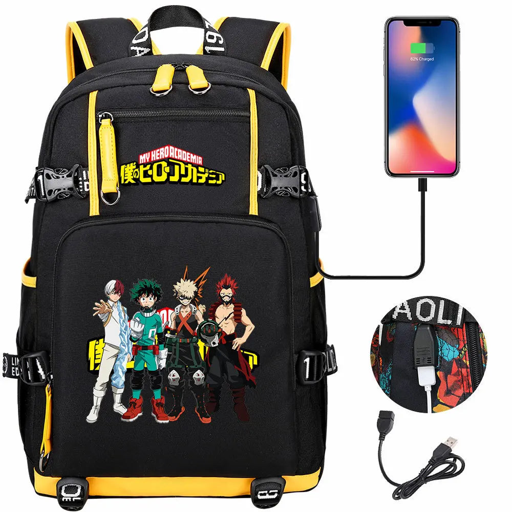Anime My Hero Academia USB Boy Girl Kids Book School Bags Large Capacity Teenagers Schoolbags Women Men Travel Laptop Backpack