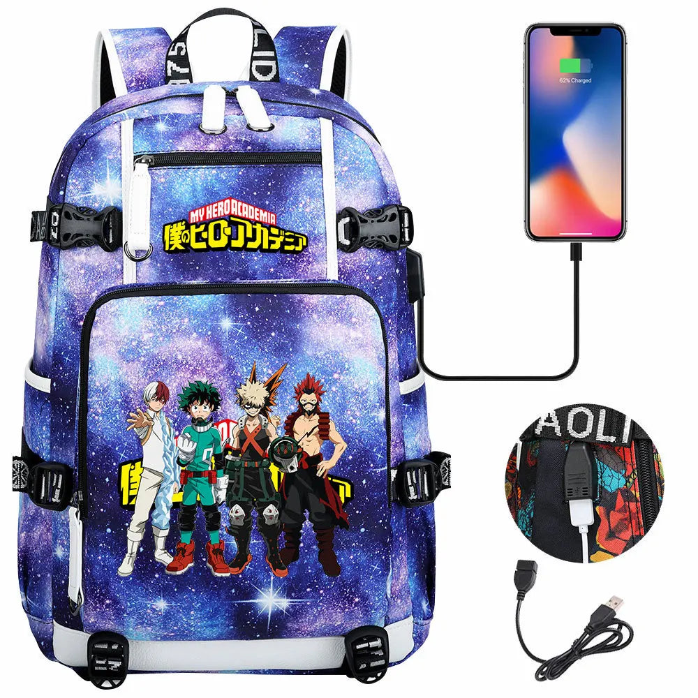 Anime My Hero Academia USB Boy Girl Kids Book School Bags Large Capacity Teenagers Schoolbags Women Men Travel Laptop Backpack