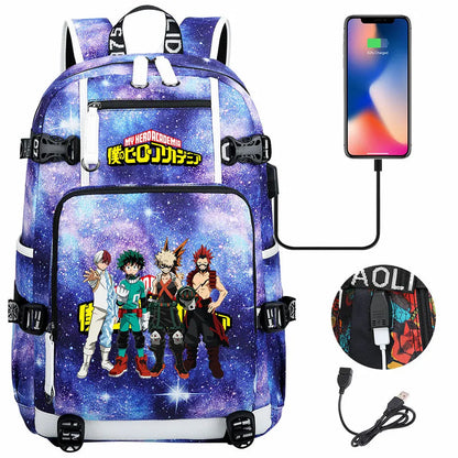 Anime My Hero Academia USB Boy Girl Kids Book School Bags Large Capacity Teenagers Schoolbags Women Men Travel Laptop Backpack