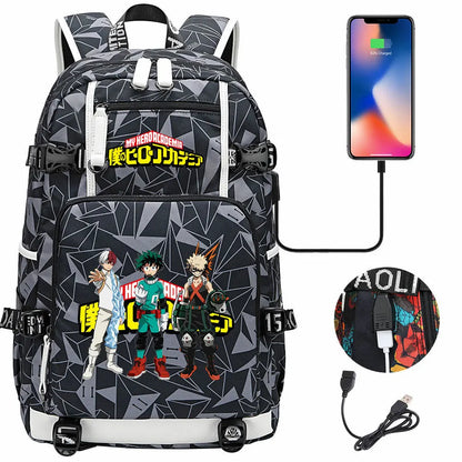 Anime My Hero Academia USB Boy Girl Kids Book School Bags Large Capacity Teenagers Schoolbags Women Men Travel Laptop Backpack