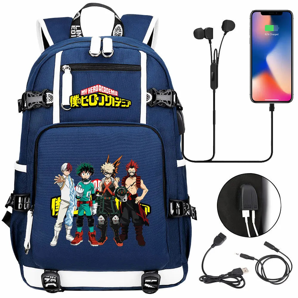 Anime My Hero Academia USB Boy Girl Kids Book School Bags Large Capacity Teenagers Schoolbags Women Men Travel Laptop Backpack