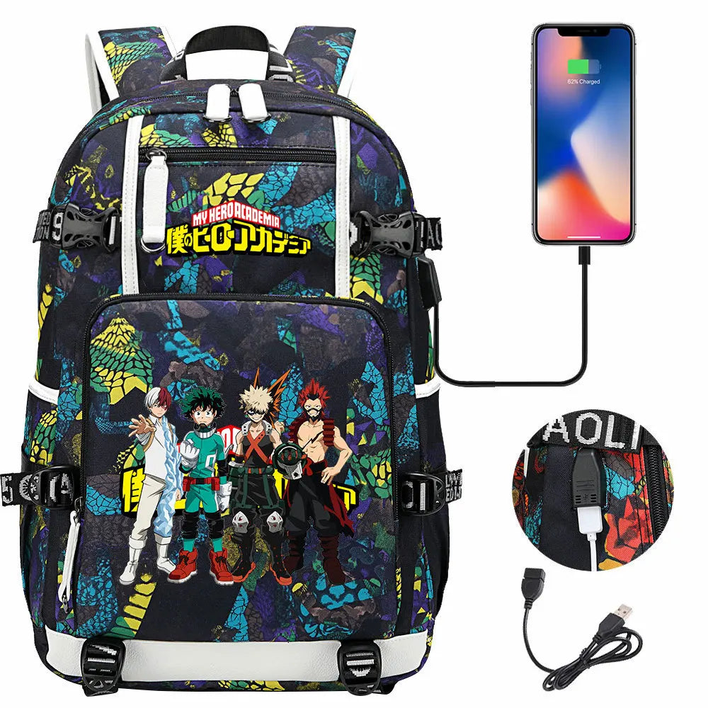 Anime My Hero Academia USB Boy Girl Kids Book School Bags Large Capacity Teenagers Schoolbags Women Men Travel Laptop Backpack