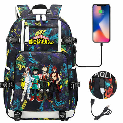 Anime My Hero Academia USB Boy Girl Kids Book School Bags Large Capacity Teenagers Schoolbags Women Men Travel Laptop Backpack